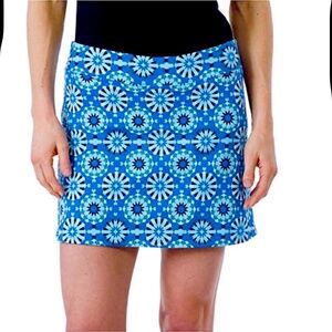 Tranquility blue black green mosaic tile print skort skirt size XL